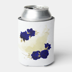 Porta-lata azul royal floral dourado