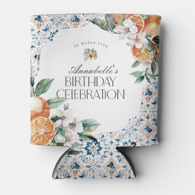 Porta-lata Azulejo Toscânia Citrus Italiana Festa de aniversá (Frente)