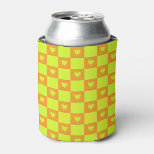 Porta-lata Azulejo Xadrez Laranja Verde Brilhante Com Coraçõe