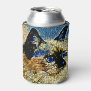 Porta-lata Azulejos de mosaico de gato com olhos azuis