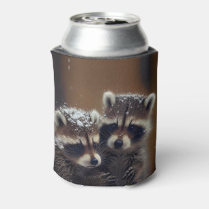 Porta-lata Baby Raccoons Huddle in Falling Snow
