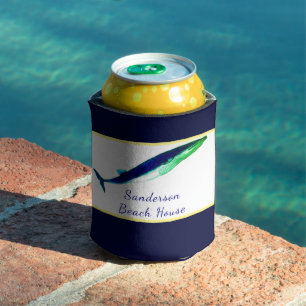 Porta-lata Baleia Náutica Marinho de Aquarela Azul Amarelo