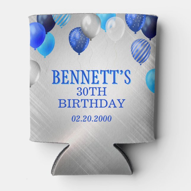 Porta-lata Balões Azuis de Aniversário (Frente)