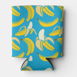 Porta-lata Bananas amarelas, padrão de fundo azul
