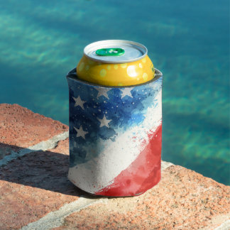 Porta-lata Bandeira Americana Aquarela Vermelha Branca e Azul