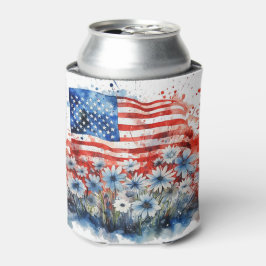 Porta-lata Bandeira Americana de Cores Aquáticas e Flores