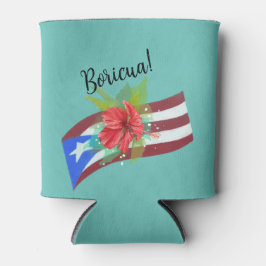 Porta-lata Bandeira de Porto Rico com flor de maga boricua