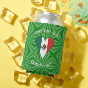 Porta-lata Bandeira Mexicana Coração Fundo Verde Texto Pessoa
