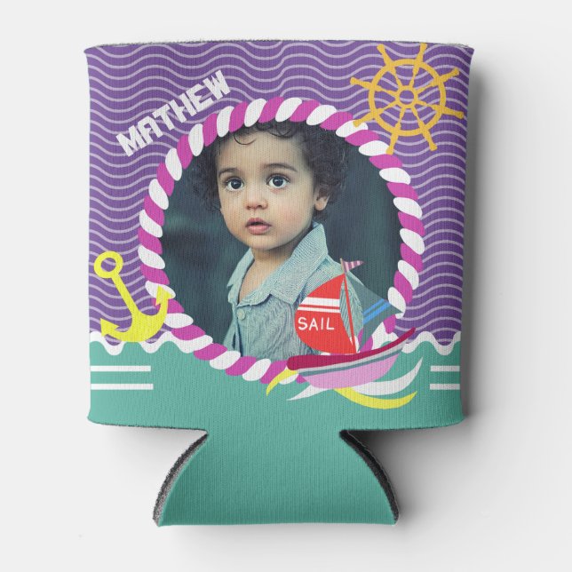 Porta-lata Barcos Divertidos Foto Água Púrpura Fresca (Frente)