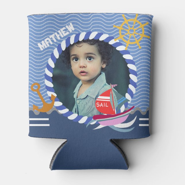 Porta-lata Barcos Divertidos Foto Blue Can Cooler (Frente)