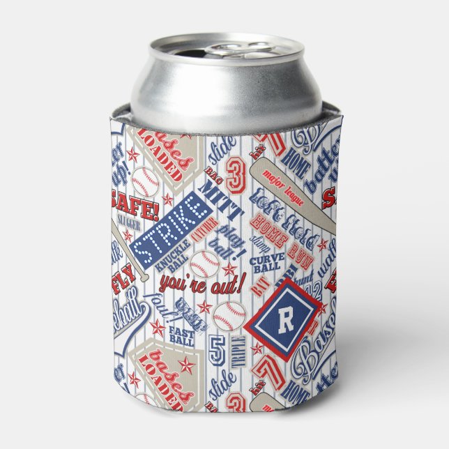 Porta-lata Baseball Typography Red White Blue Stripes ID770 (Can Front)