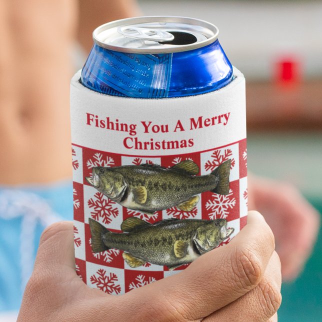 Porta-lata Bass de Largemouth Engraçado Pesca Personalizado (Fishing You a Merry Christmas! Largemouth bass funny fishing koozie.)