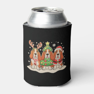 Porta-lata Basset Hound de Natal Chapéu de Papai Noel Rena Cã
