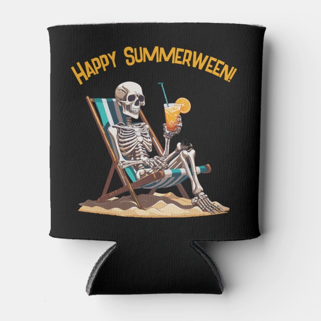 Porta-lata Beach Lounging Skeleton Halloween (Frente)
