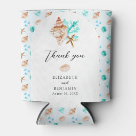 Porta-lata Beach Wedding Elegant Coastal Seashell Thank you 