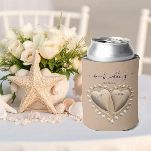 Porta-lata Beach Wedding Sand Hearts