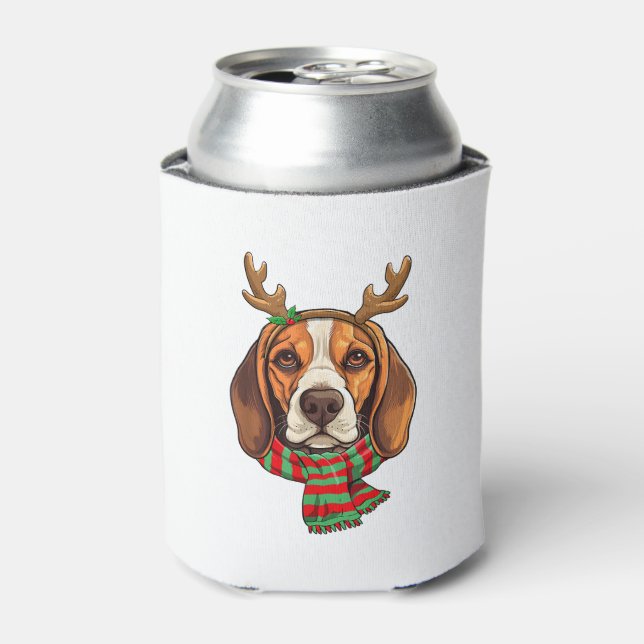 Porta-lata Beagle Dog Christmas Reindeer Santa Hat Engraçado  (Can Front)