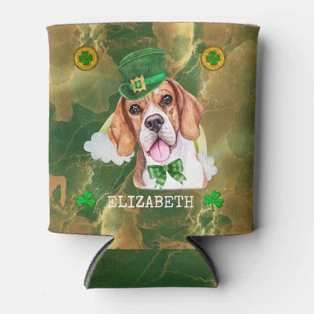 Porta-lata Beagle Dourado Personalizado St. Patricks (Frente)
