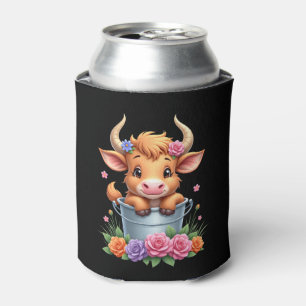 Porta-lata Bebê Fofo Vaca das Terras Altas Com flores Bezerro