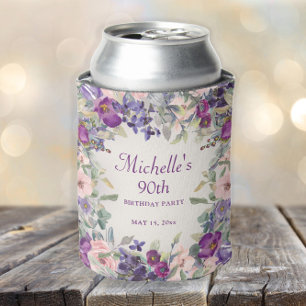 Porta-lata Bebê Rosa Roxo Folhagem Floral 90º Aniversário