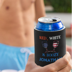 Porta-lata Bebendo Vermelho Branco Azul no 4 de Julho
