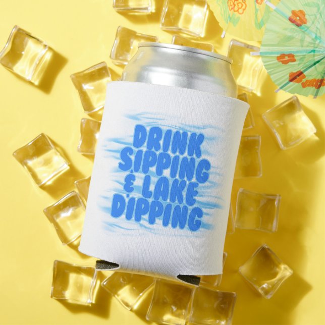 Porta-lata Beber Escadas e Lagoas Dipando Fundo Azul Água (Verão in situ)