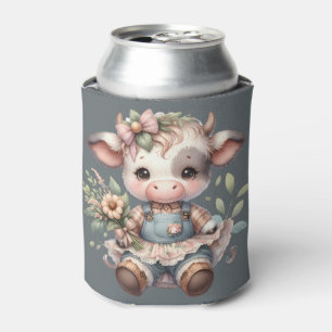 Porta-lata Bezerro Kawaii Farmcore em Vestido Floral Vintage