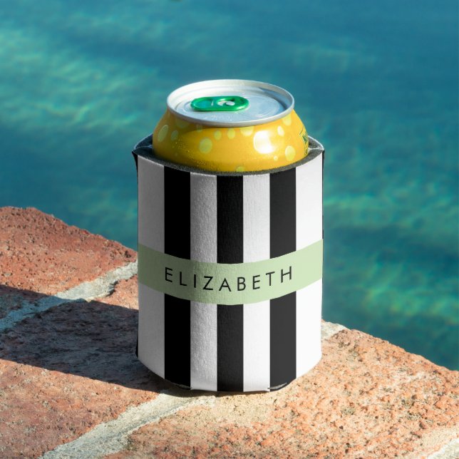 Porta-lata Black and White Stripes, Stripes, Linhas, Seu Nome (Piscina in situ)