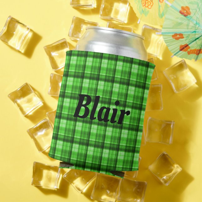 Porta-lata "Blair" Mans Name On Green Tartan, Can Cooler (Verão in situ)
