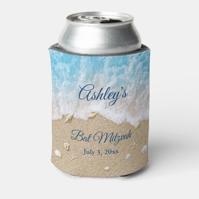 Porta-lata Blue Beach Waves Bat Mitzvah Cooler (Can Back)