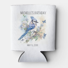 Porta-lata Blue Jay Bird Flowers Springtime Aniversário Name