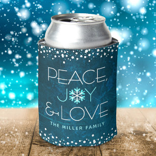 Porta-lata Blue Peace Joy Love Holiday Bold Modern Snowflake