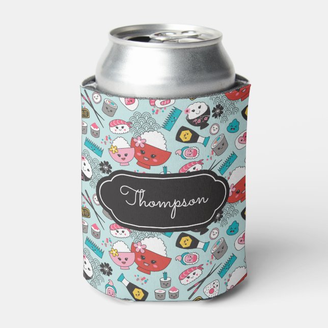 Porta-lata Blue Sushi Pattern Kawaii (Can Front)