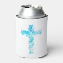 Porta-lata Blue Watercolor Christian Cross Baptism