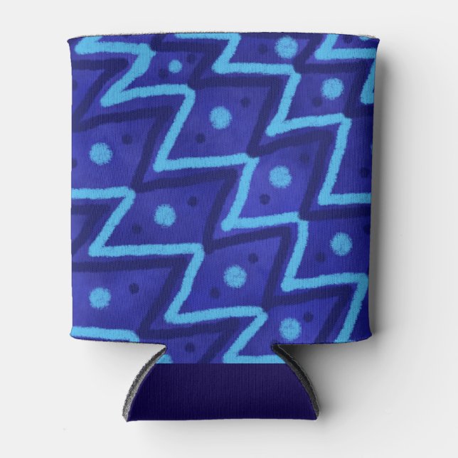 Porta-lata Blue Zig Zags Dots Funky Pattern  (Frente)