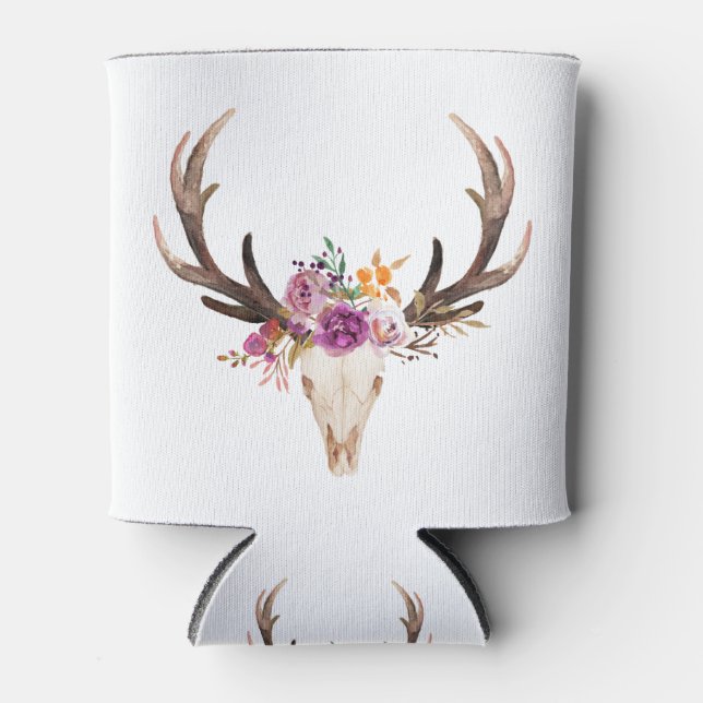 Porta-lata boêmia, crânio de touro, chalé, boho floral (Frente)