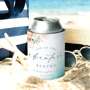 Porta-lata Boho Beach Destino Casamento Floral Blue Favors