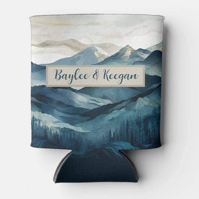 Porta-lata Boho Blue e Tan Mountain Can Cooler (Frente)