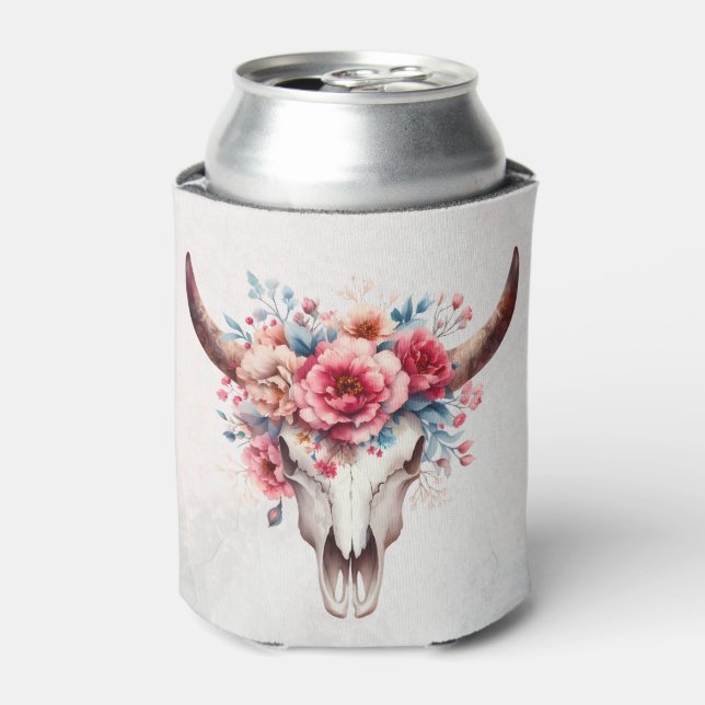 Porta-lata Boho Chic Watercolor Vaca Floral (Can Front)