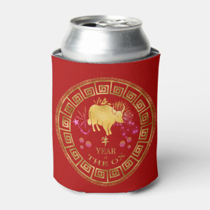 Porta-lata Boi chinês do zodíaco vermelho/ouro ID542