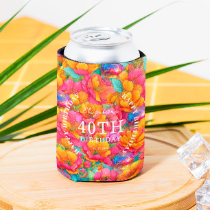 Porta-lata Bola de Discoteca Floral Rosa Quente Feliz Anivers