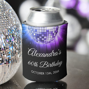 Porta-lata Bola Disco da Festa de aniversário 60 roxa 70