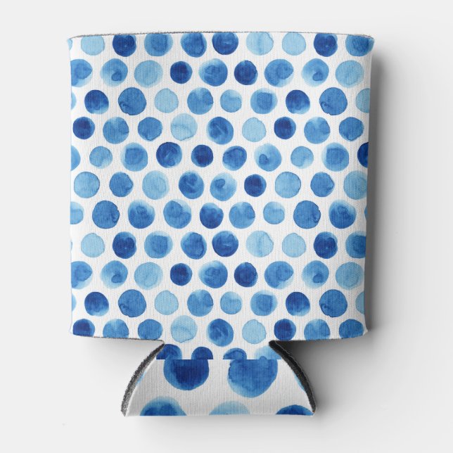 Porta-lata Bolinhas azuis, padrão uniforme de aquarela. (Frente)