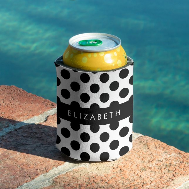 Porta-lata Bolinhas Pretas e Brancas, Pontas, Seu Nome (Piscina in situ)