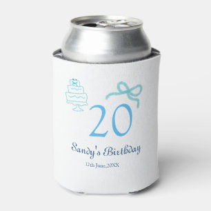 Porta-lata Bolo de 20º aniversário com laço azul nome data pa