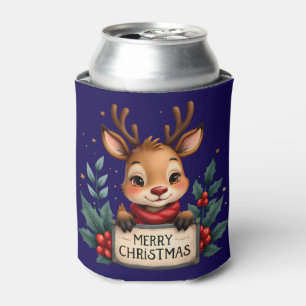 Porta-lata Bonita Reindeja de Natal com Holly e Sinal