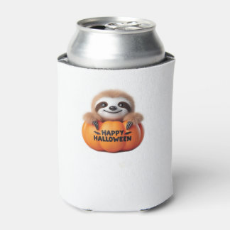 Porta-lata Bonita Sloth sentada numa Pumpkin. Texto Feliz Hal