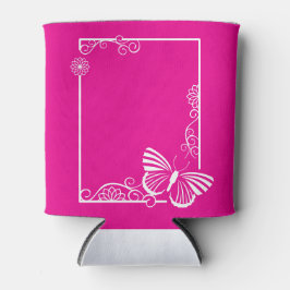 Porta-lata Bonito resfriador da borboleta branca - Fuschia