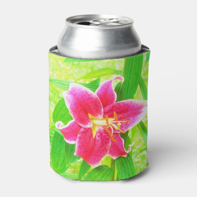 Porta-lata Bonito Stargazer Rosa Profundo Lily no Verde limão (Can Front)