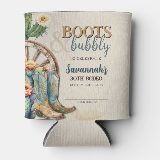 Porta-lata Boots and Bubble Country Cowgirl Western Birday (Frente)